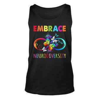 Embrace Neurodiverity Rainbow Infinity Butterfly Autism Unisex Tank Top | Mazezy