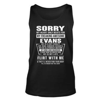 Evans Name Gift Sorry My Heartly Beats For Evans Unisex Tank Top - Seseable