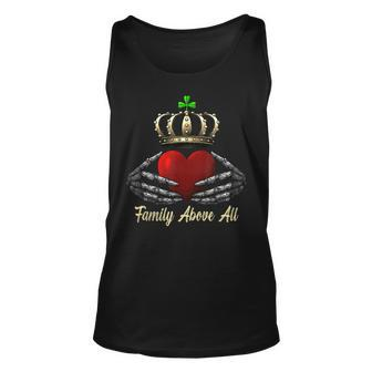 Family Above All Irish Claddagh Ring Heart With Crown Retro Unisex Tank Top - Seseable