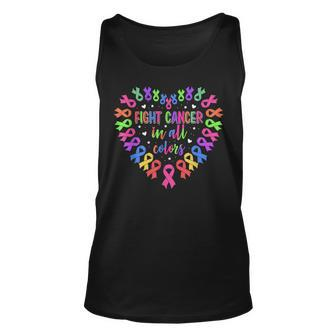 Fight Cancer In All Color Fight Cancer Feather Heart Ribbons Tank Top | Mazezy