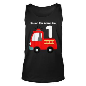 Fire Fighter Truck 1 Year Old Birthday | 1St Bday Unisex Tank Top - Seseable
