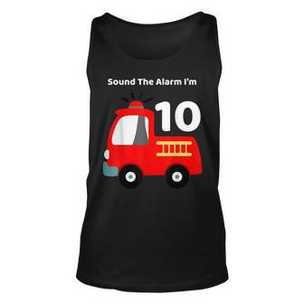 Fire Fighter Truck 10 Year Old Birthday | 10Th Bday Unisex Tank Top - Seseable