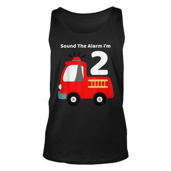 Fire Fighter Truck 2 Year Old Birthday | 2Nd Bday Unisex Tank Top - Seseable