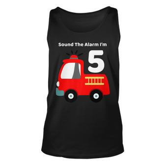 Fire Fighter Truck 5 Year Old Birthday | 5Th Bday Unisex Tank Top - Seseable