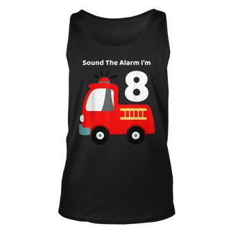 Fire Fighter Truck 8 Year Old Birthday | 8Th Bday Unisex Tank Top - Seseable
