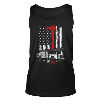 Firefighter American Fire Truck Red Axe Fireman Us Flag Unisex Tank Top - Seseable