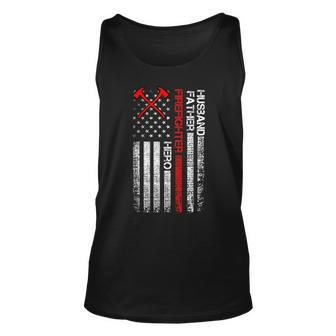 Firefighter American Flag Axe Thin Red Line Patriotic Unisex Tank Top - Seseable