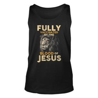Fully Vaccinated By The Blood Of Jesus Lion God Christian V8 Unisex Tank Top - Seseable