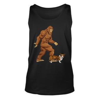 Funny Bigfoot Walking Cardigan Welsh Corgi Sasquatch Dog Unisex Tank Top - Seseable