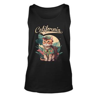 Funny California Stylish Cat In Beach Clothes Unisex Tank Top | Mazezy
