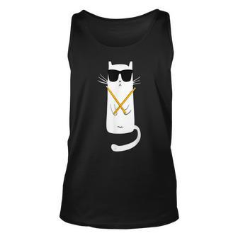 Funny Cat Wearing Sunglasses Playing Drums Drummers Unisex Tank Top - Seseable