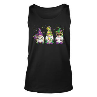 Funny Gnomes Jester Beads & Mask Mardi Gras Gnomes Carnival Unisex Tank Top - Seseable