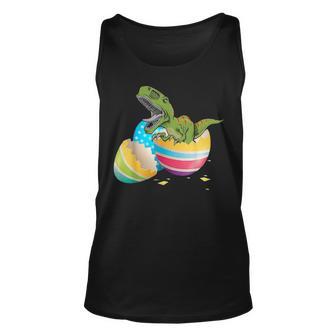 Funny Happy Easter T Rex Dinosaur Bunny Basket Eggs Gift Unisex Tank Top - Seseable