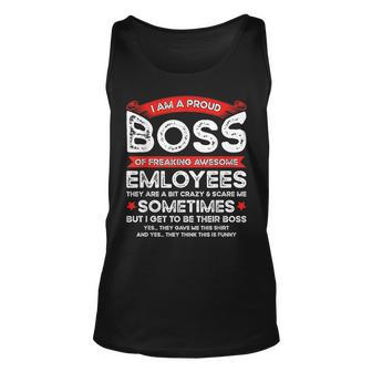 Funny I Am A Proud Boss Of Freaking Awesome Employees Boss Unisex Tank Top | Mazezy UK