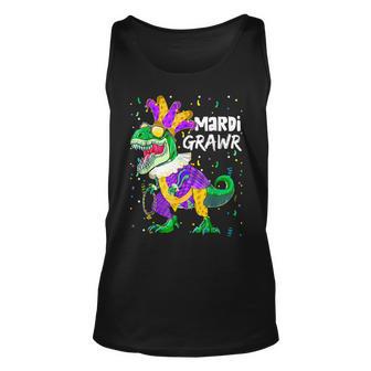Funny Mardi Gras T Rex Dinosaurs Mardi Grawr Bead Mask Unisex Tank Top - Seseable