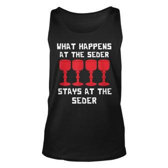 Funny Passover What Happens At Seder Matzah Jewish Holiday Unisex Tank Top | Mazezy AU