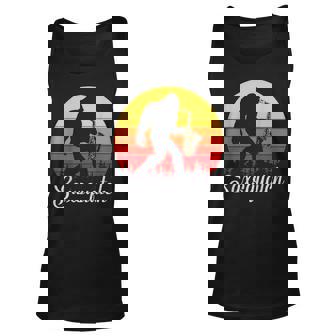 Funny Retro Bigfoot Silhouette Sun Saxophone Bigfoot Unisex Tank Top | Mazezy