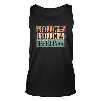 Funny Vintage Grill Dad - Grilling Chilling Refilling Unisex Tank Top - Seseable