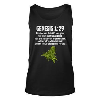 Genesis 1 29 Weed Marijuana Cannabis Bud Leaf Stoner 420 Unisex Tank Top | Mazezy