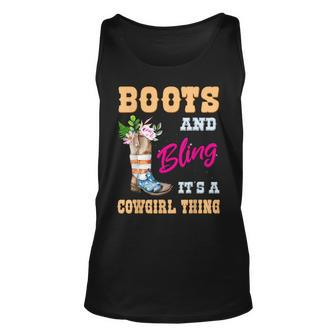 Girls Boots Bling Its A Cowgirl Thing Usa Flag Cute Cowgirl Unisex Tank Top - Seseable