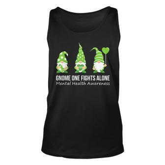 Gnome One Fights Alone Mental Health Awareness Green Ribbon Tank Top | Mazezy