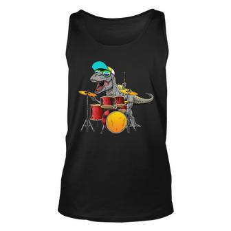 Great Dinosaurs Drums Music Playing T Rex Design Unisex Tank Top | Mazezy