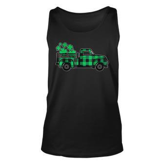 Green Buffalo Plaid Shamrock Pickup Truck St Patricks Day Unisex Tank Top - Thegiftio UK