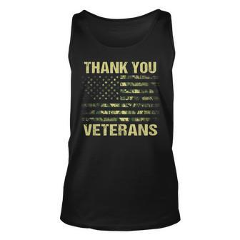 Green Camouflage American Flag - Thank You Veterans Camo Unisex Tank Top - Seseable