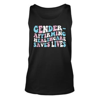 Groovy Gender-Affirming Healthcare Saves Lives Trans Pride Unisex Tank Top | Mazezy