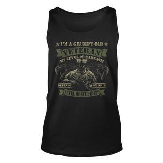 Grumpy Old Veteran Level Sarcasm Depends On Your Stupidity Unisex Tank Top - Seseable
