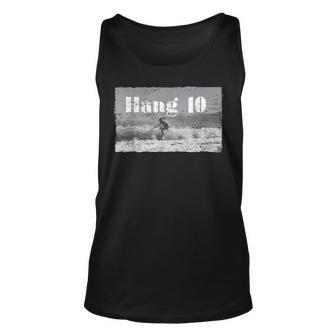 Hang 10 Surfer Riding Wave Retro Distressed Unisex Tank Top - Seseable