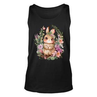 Happy Bunny Flower Graphic Girls Easter Bunny Rabbit Women Unisex Tank Top - Thegiftio UK