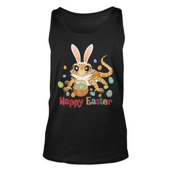 Happy Easter Cute Bunny Bearded Dragon Easter Eggs Basket Unisex Tank Top | Mazezy