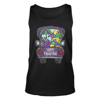 Happy Mardi Gras Purple Costume Truck Mask And Jester Hat Unisex Tank Top | Seseable CA
