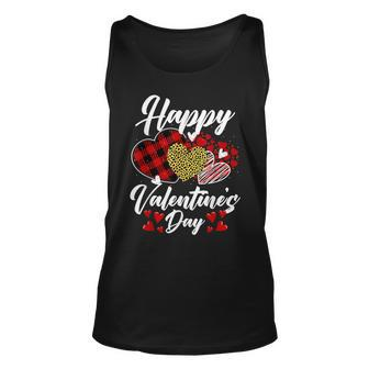 Happy Valentines Day Hearts With Leopard Plaid Valentine Unisex Tank Top - Seseable