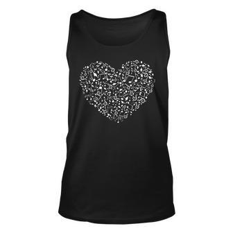 Heart Shape Musical Notes Music Lovers Valentines Day V2 Unisex Tank Top - Seseable