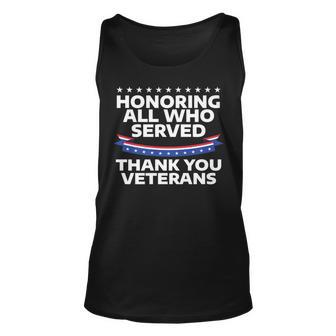 Honoring All Who Served Thank You Veterans Veteran V2 Unisex Tank Top - Seseable