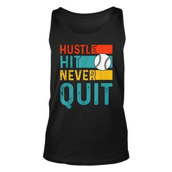 Hustle Hit Never Quit Baseball Unisex Tank Top | Mazezy