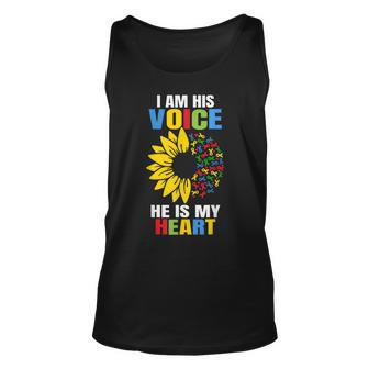 I Am His Voice He Is My Heart Autism Awareness Autism Mom Unisex Tank Top | Mazezy
