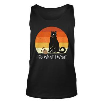 I Do What I Want Vintage Black Cat Brown Cup Funny My Cat Unisex Tank Top | Mazezy