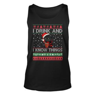 I Drink And I Know Things Cat Santa Funny Christmas Ugly Unisex Tank Top - Seseable