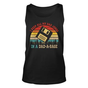 I Keep All My Dad Jokes In A Dad-A-Base Vintage Fathers Day Unisex Tank Top - Seseable