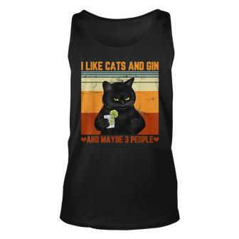 I Like Cats And Gin And Maybe 3 People Love Cat Gin Lover Unisex Tank Top - Seseable