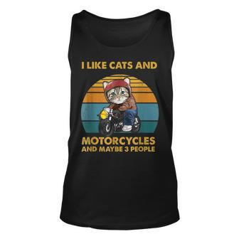 I Like Cats And Motorcycles And Maybe 3 People Cats Lover Unisex Tank Top - Seseable