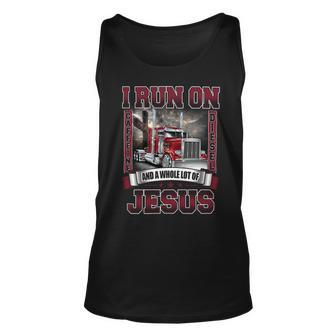 I Run On Caffeine Diesel And Whole Lot Of Jesus V2 Unisex Tank Top - Seseable