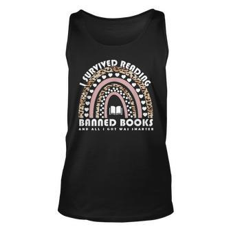 I Survived Reading Banned Books Leopard Librarian Bookworm Unisex Tank Top | Mazezy