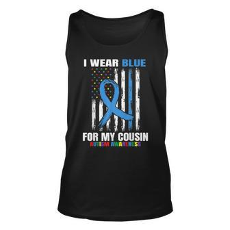 I Wear Blue For My Cousin Autism Awareness American Flag Unisex Tank Top | Mazezy