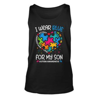 I Wear Blue For My Son Autism Awareness Month For Mom Unisex Tank Top | Mazezy
