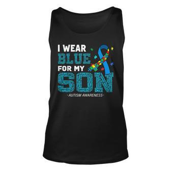 I Wear Blue For My Son Autism Awareness Month Mom Dad Unisex Tank Top | Mazezy DE