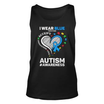 I Wear Blue For My Son Autism Mom Dad Autism Awareness Unisex Tank Top | Mazezy DE